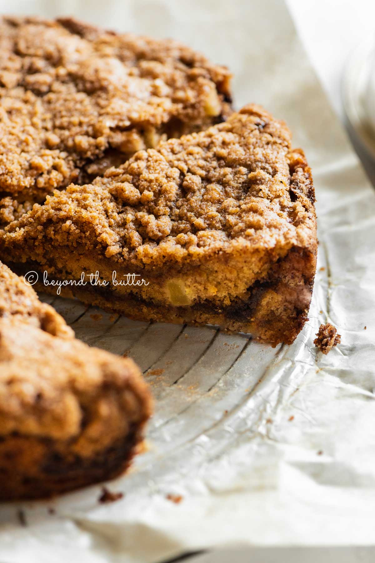 Side view of sliced cinnamon apple coffee cake | All Images © Luyiz™