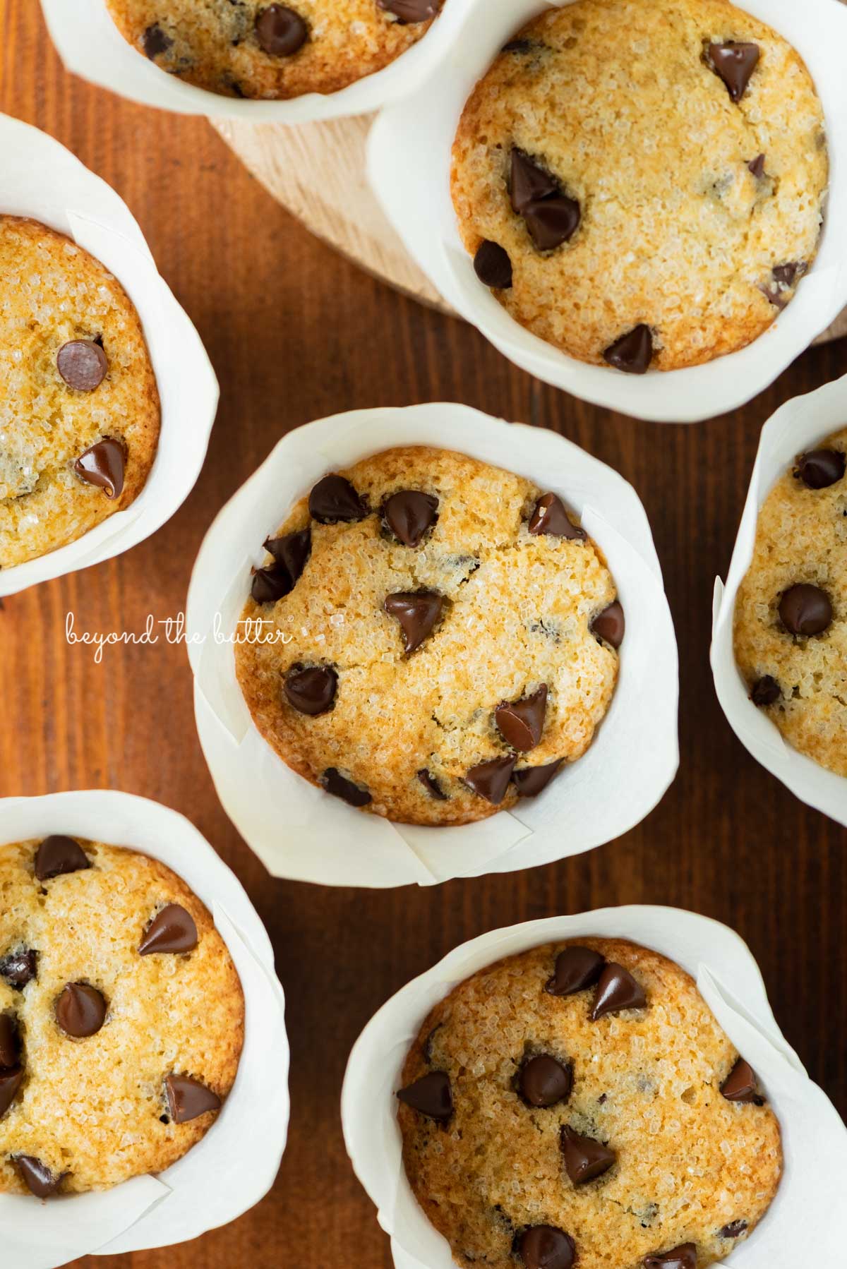 Bakery style chocolate chip muffins on a dark wood background | © Luyiz®