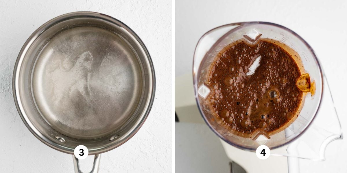 Steps three and four on how to make easy blender chocolate mousse.