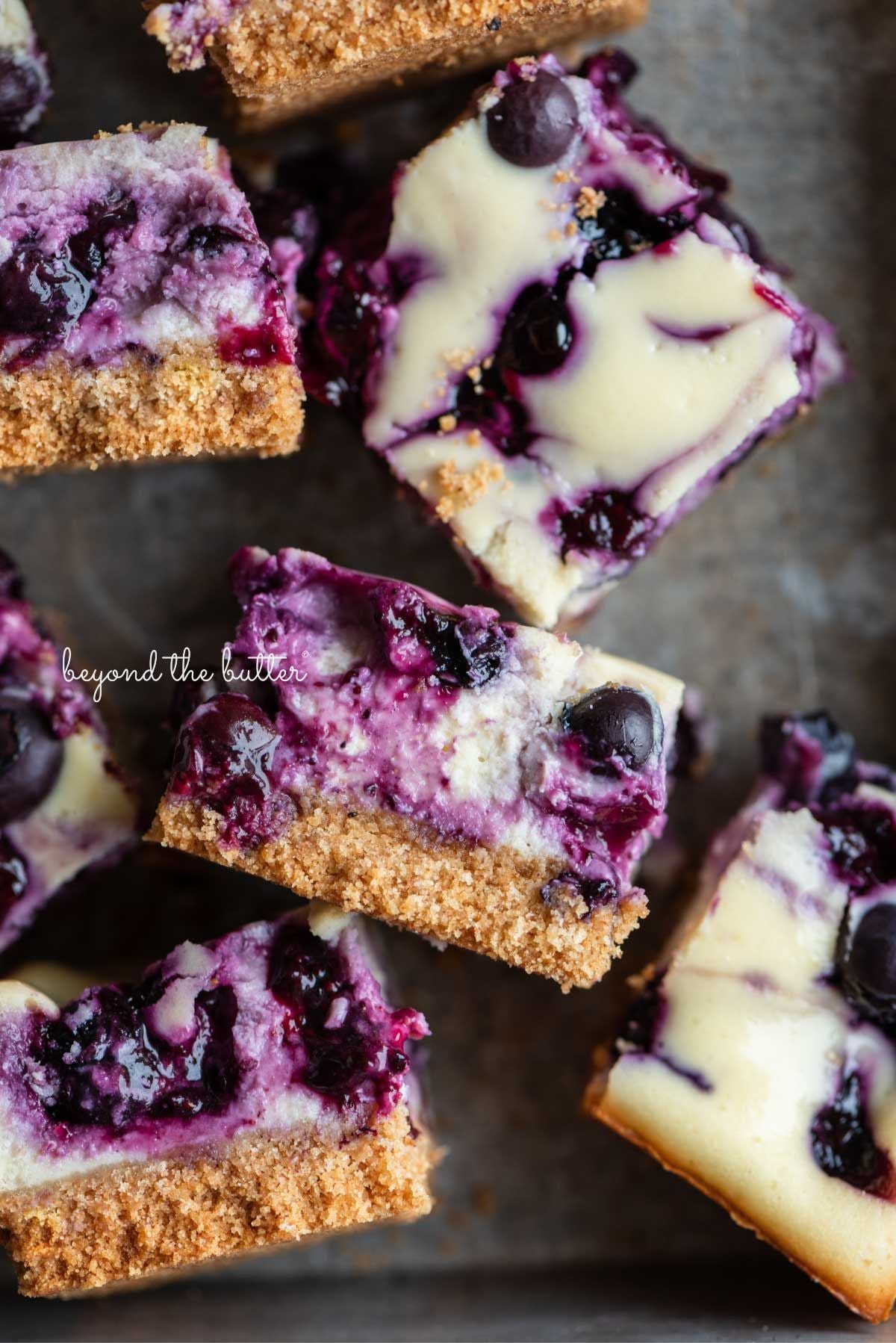 Creamy Blueberry Cheesecake Bars on Graham Crust