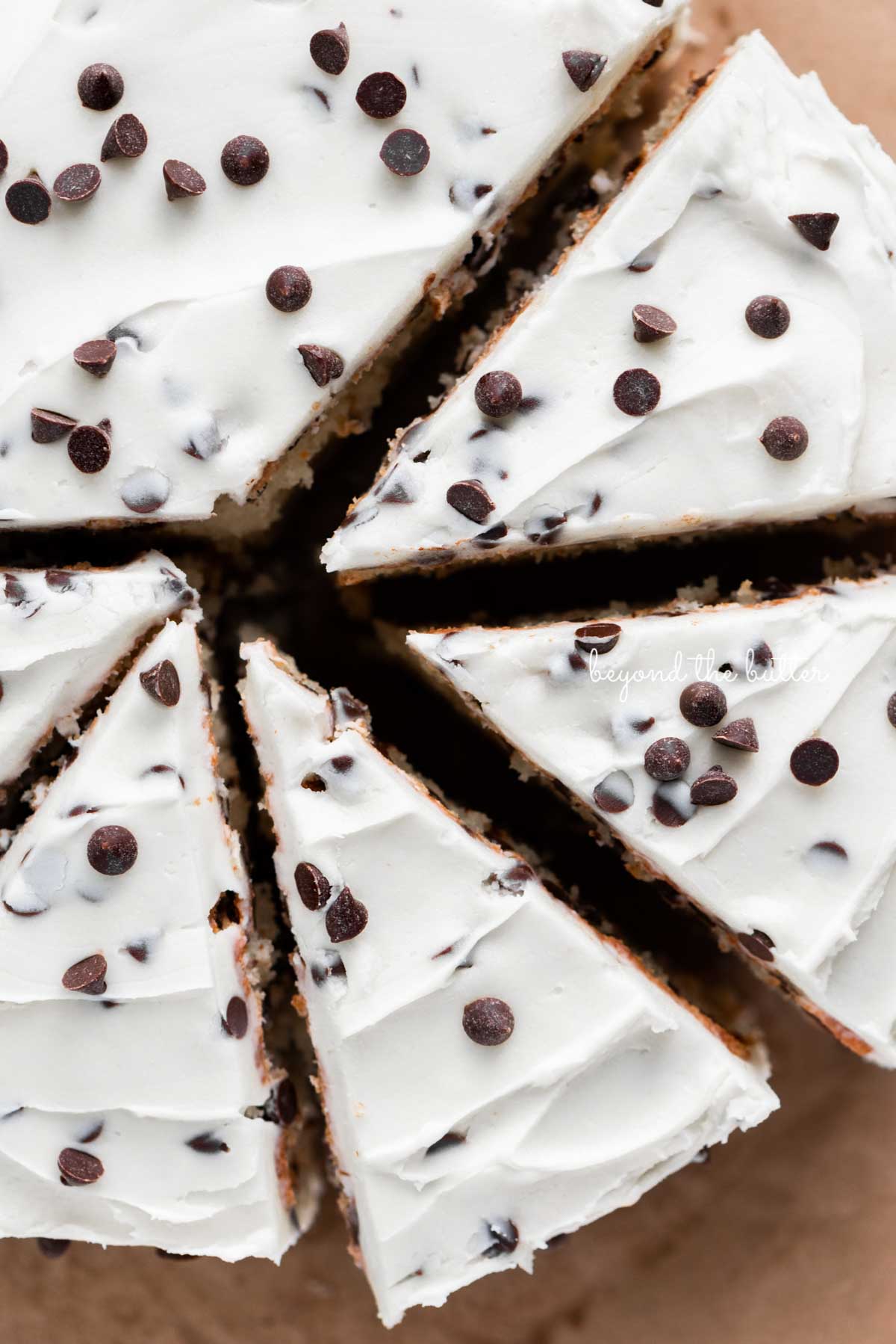 Slices 2 layer chocolate chip cake on a brown paper background | © Luyiz®