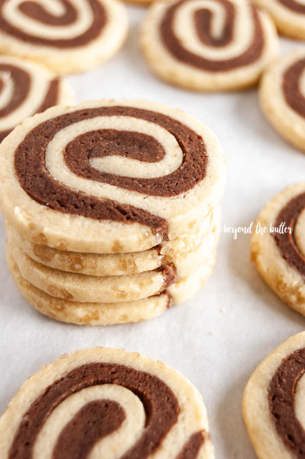 Close up image of small stack of Chocolate Pinwheel Cookies | All images © Luyiz™