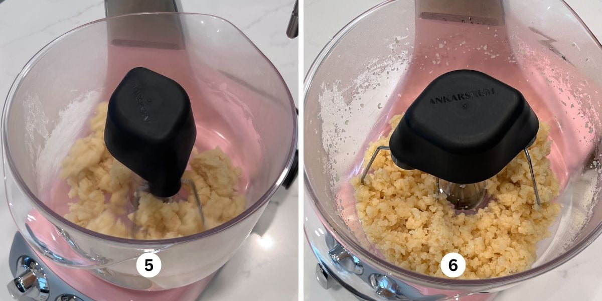 Beating steam out of choux pastry in a cloudy pink colored Ankarsrum assistent original mixer.