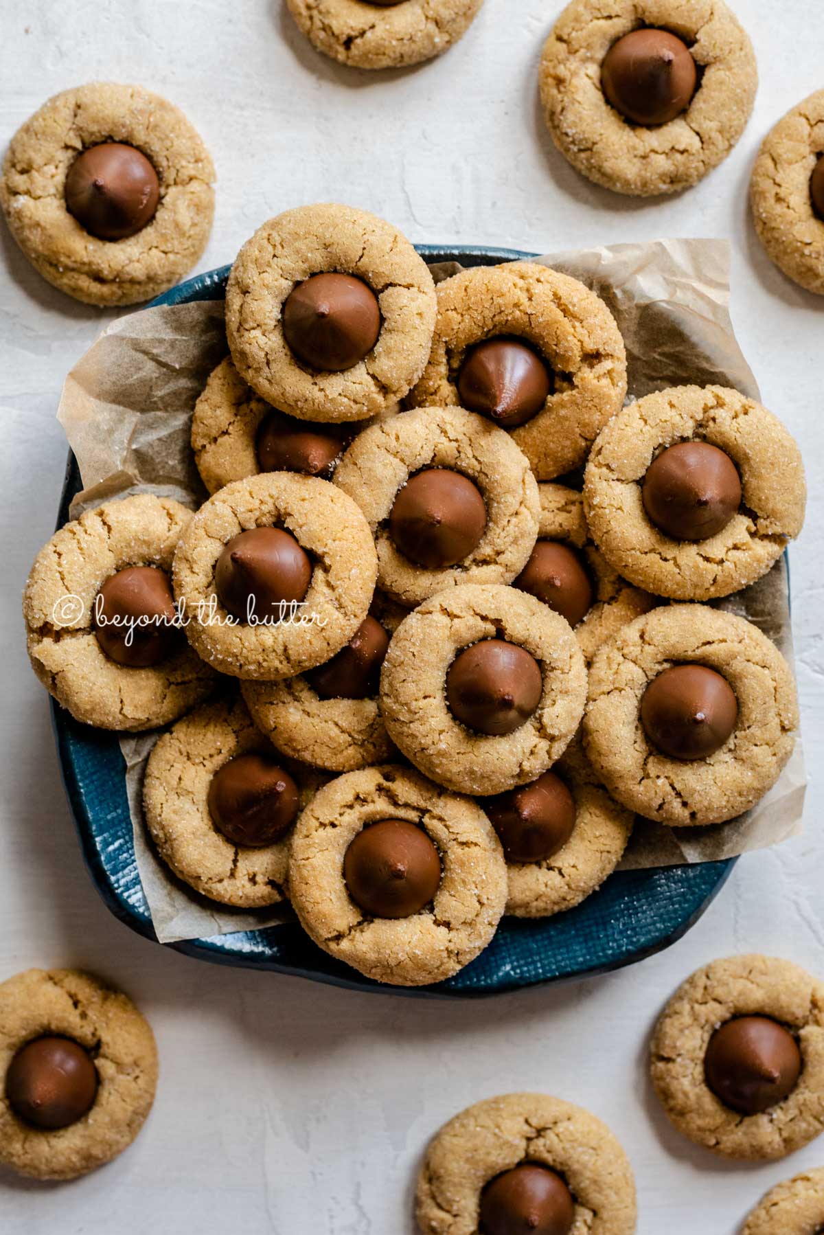 Chewy Peanut Butter Blossom Cookies with Chocolate Kisses