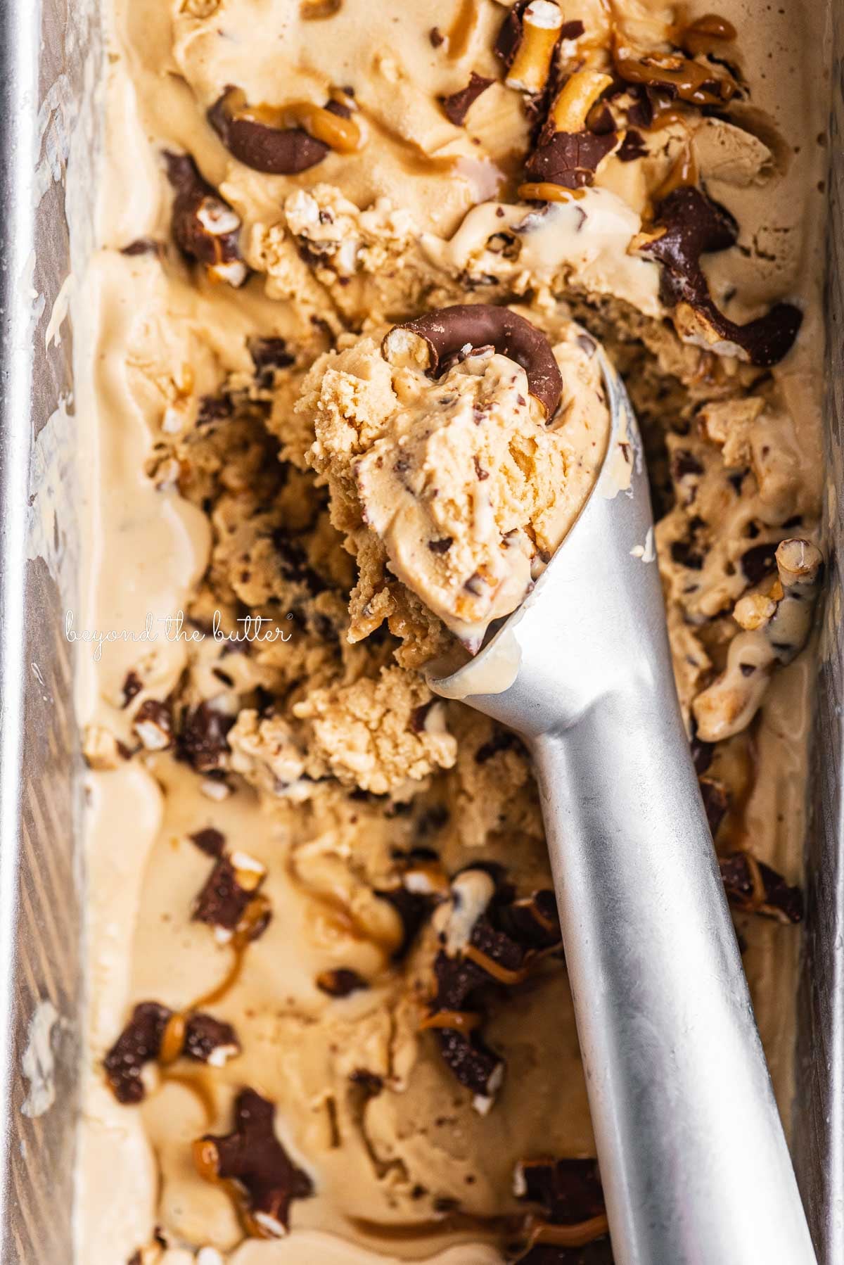 Creamy Dulce De Leche Ice Cream with Pretzel Bits