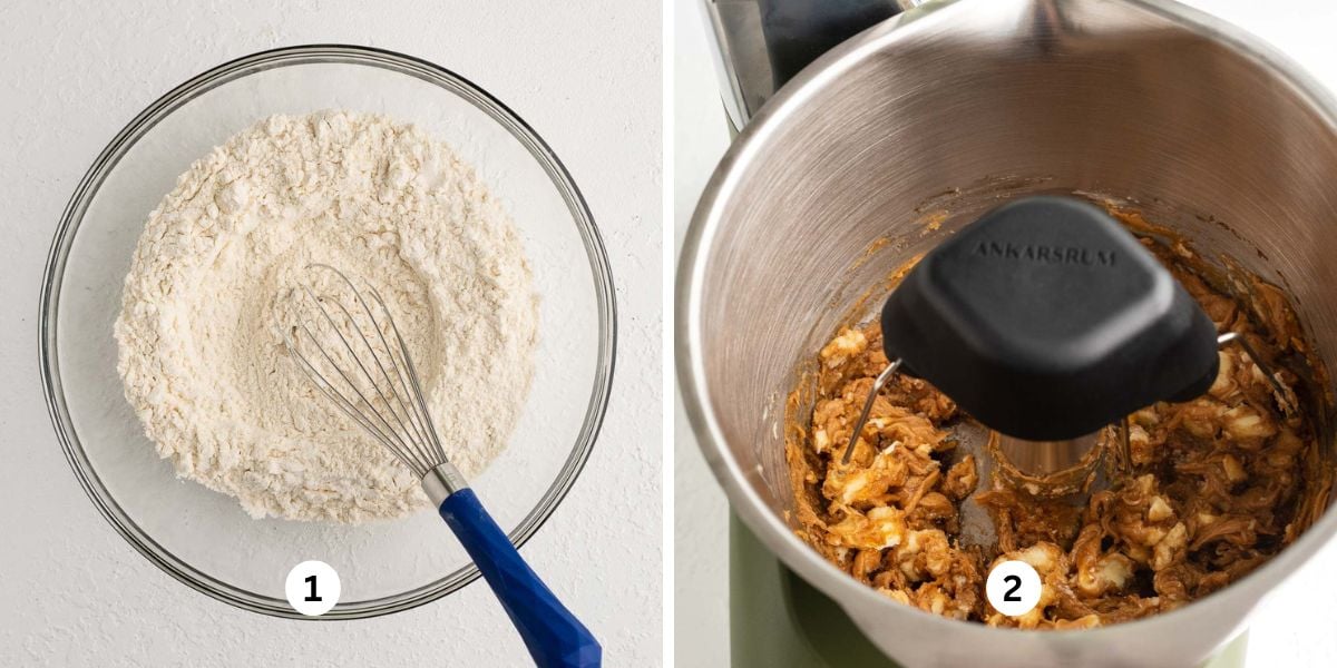 Steps 1 and 2 showing how to make homemade fluffernutter cookies.