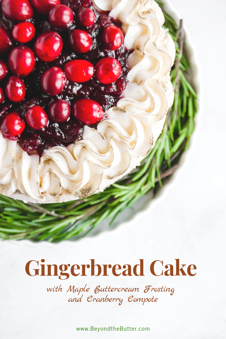 Gingerbread Cake | Overhead photo of Gingerbread Cake with Maple Buttercream Frosting and Cranberry Compote | Image Credit: Luyiz, LLC.