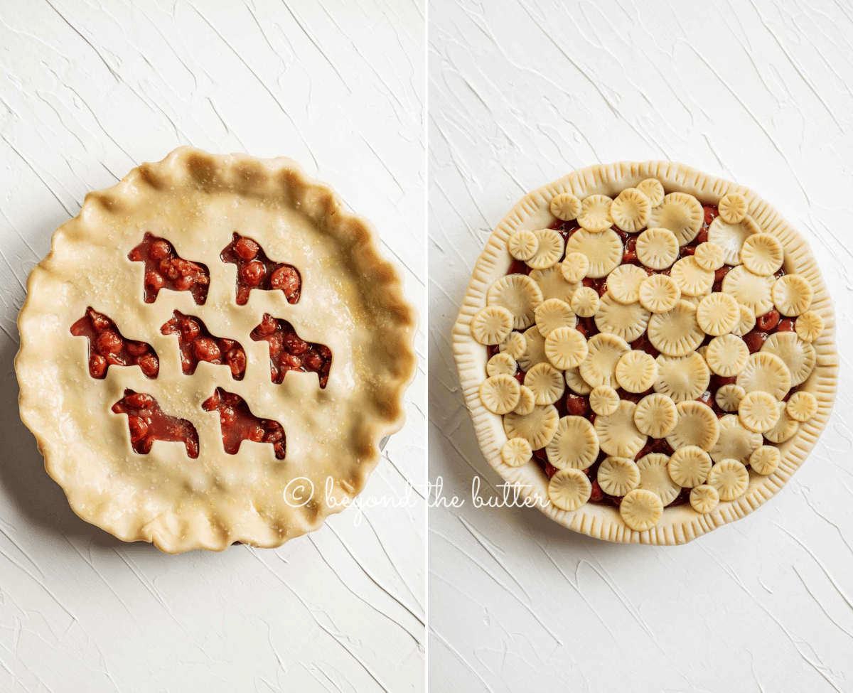 Image of 2 versions of unbaked cherry pies