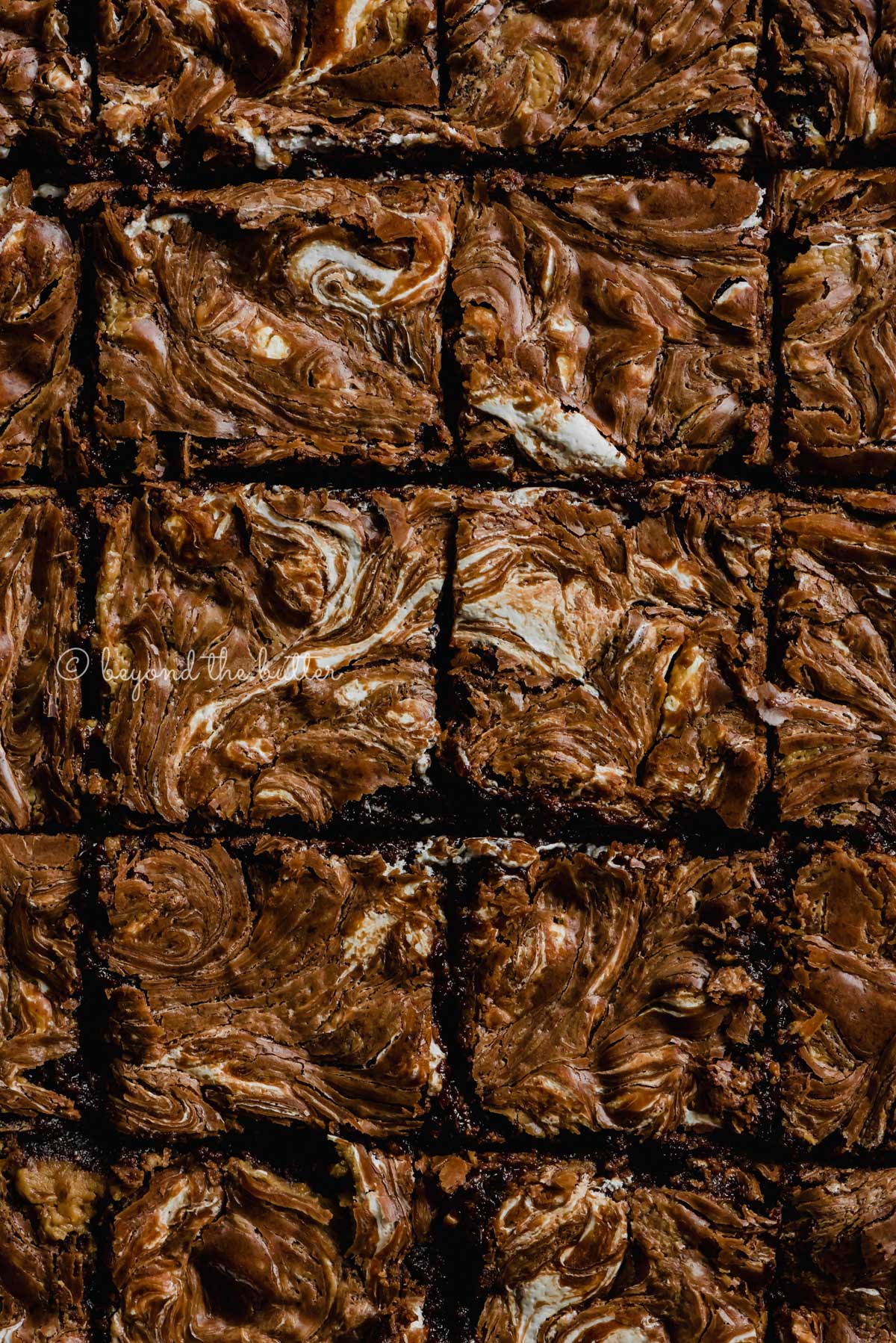 Closeup of cut marshmallow peanut butter brownies | All Images © Luyiz™