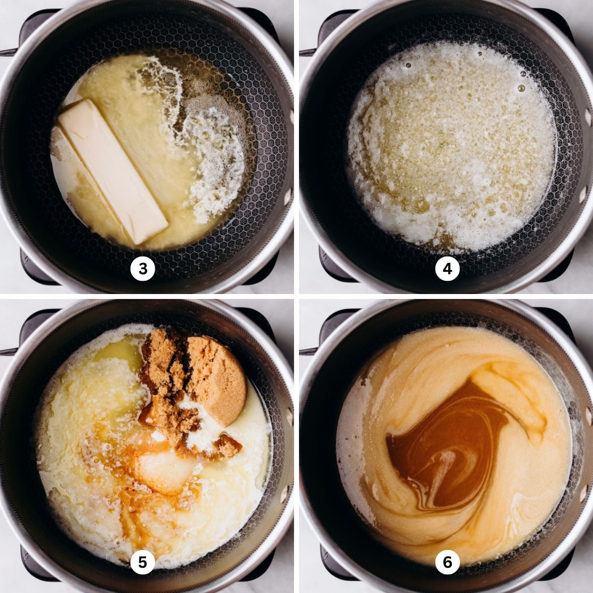 Melting butter in a saucepan, adding in other ingredients, stirring it all together.