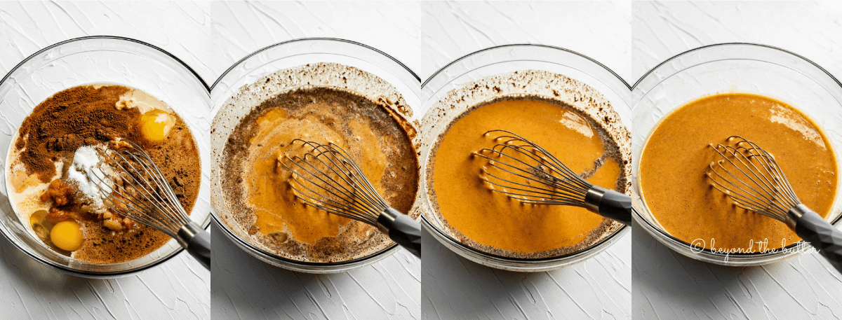 Stages of whisking together pumpkin pie filling | All Images © Luyiz™