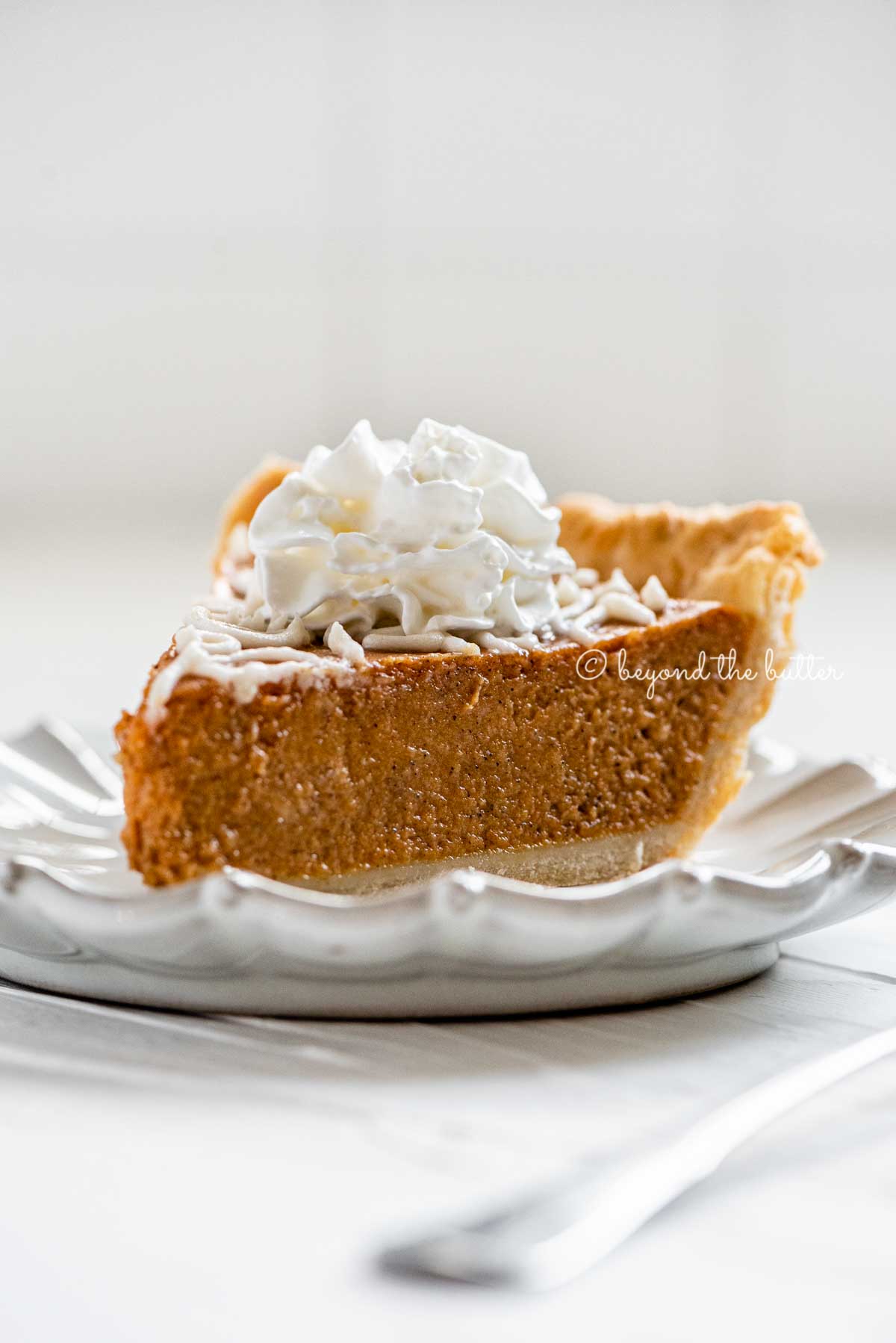 Slice of pumpkin pie on a dessert plate | All Images © Luyiz™