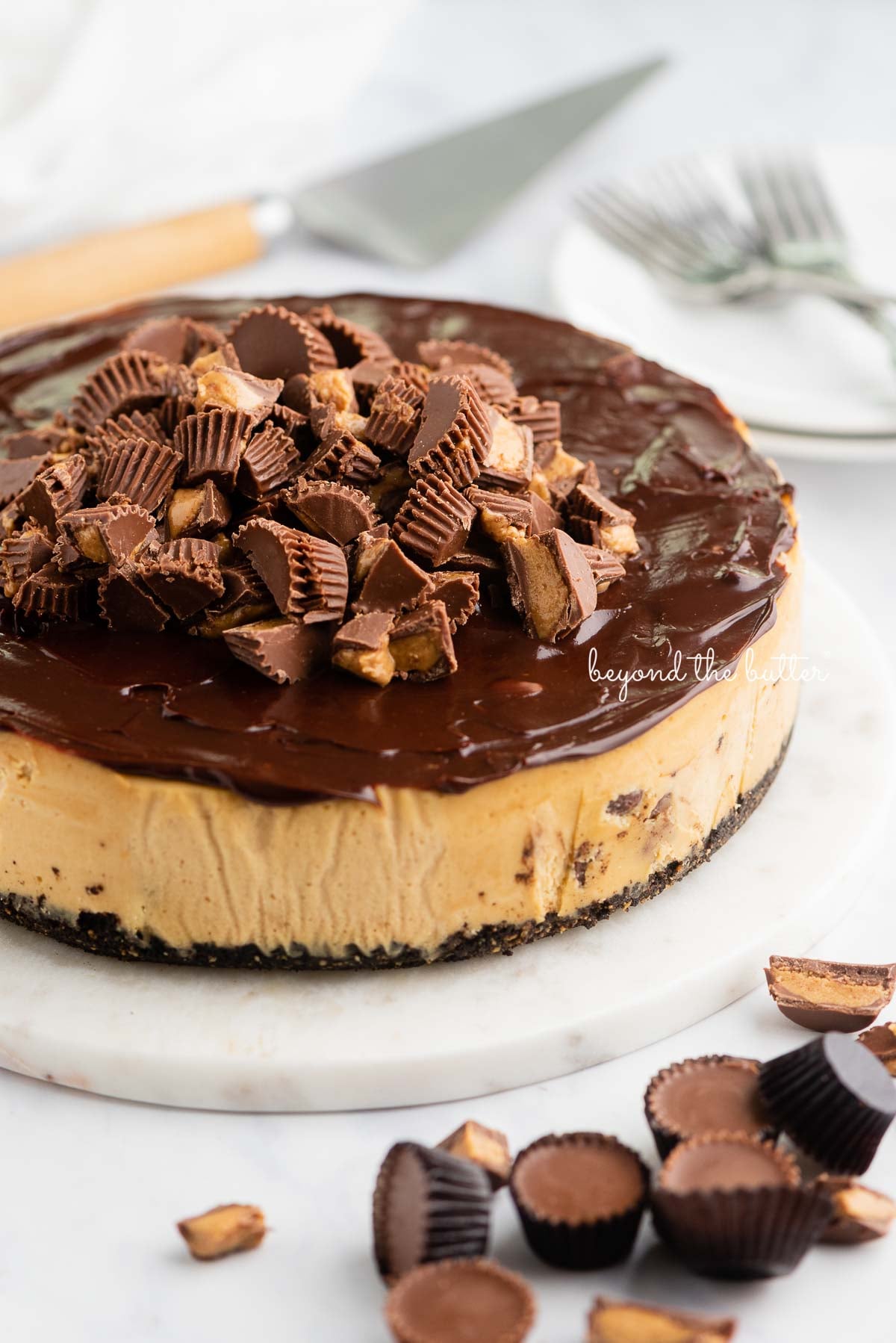 Chocolate Peanut Butter Cheesecake with Reese's Cups