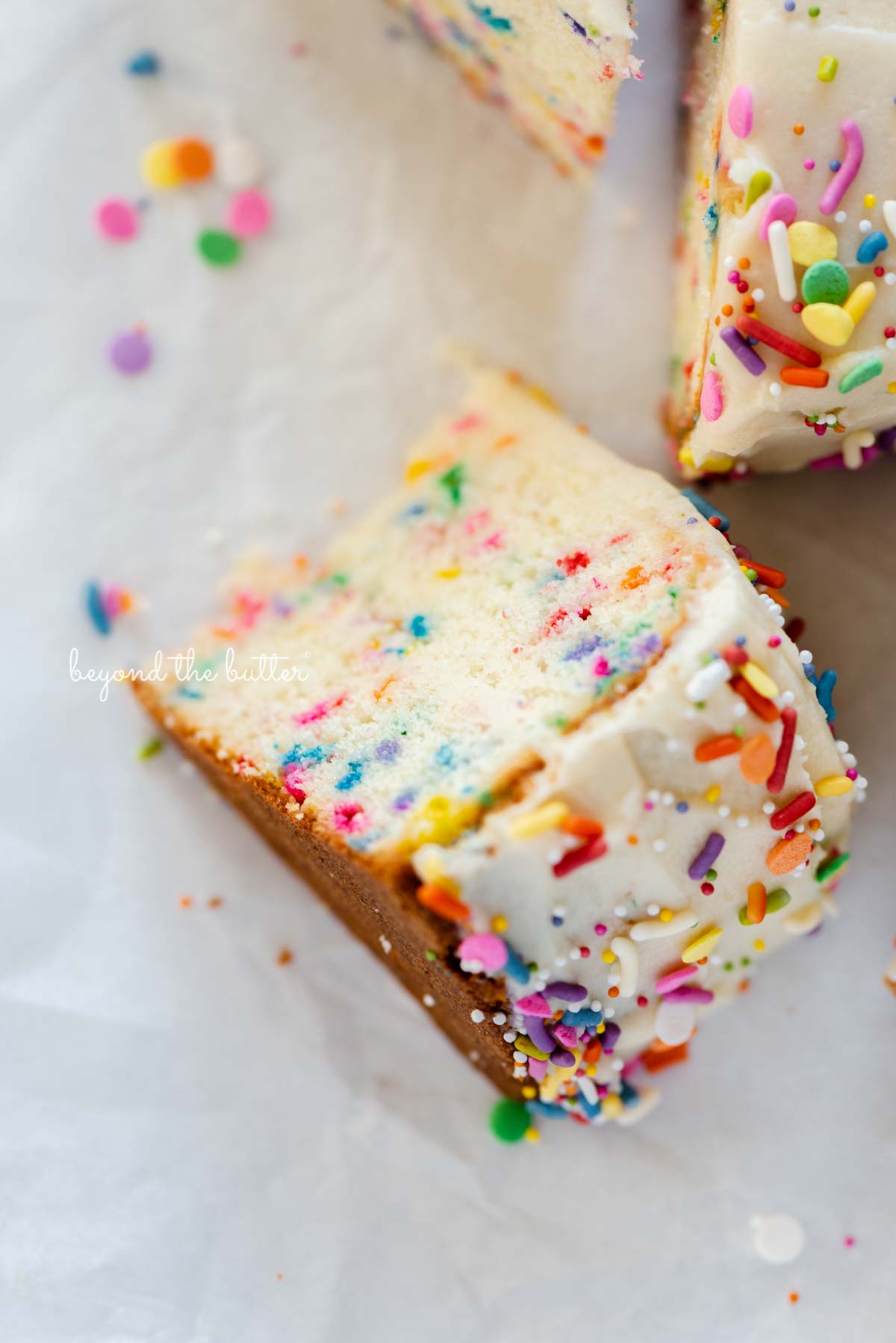 Slices of single layer funfetti cake on their side from Luyiz | All images © Luyiz®