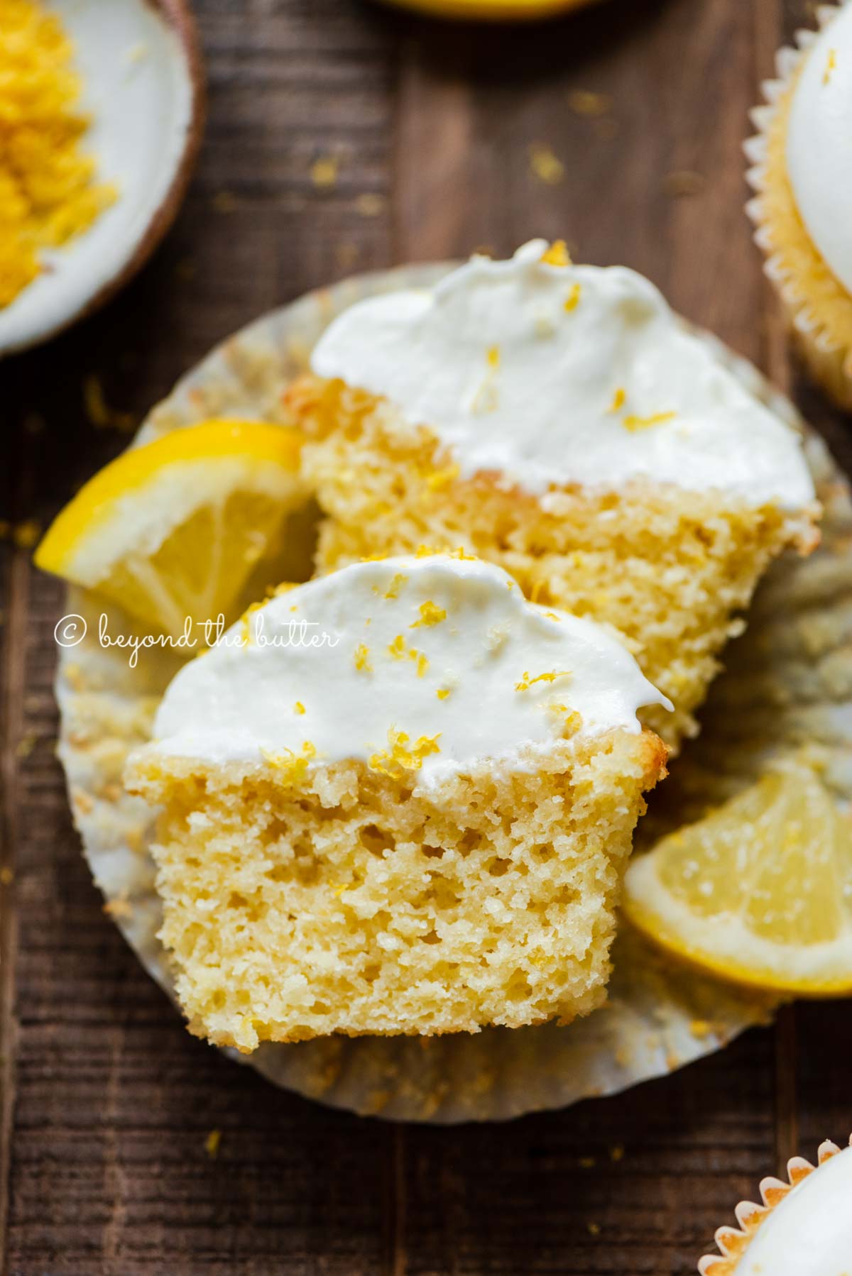 Six Lemon Cupcakes with Lemon Cream Cheese Frosting