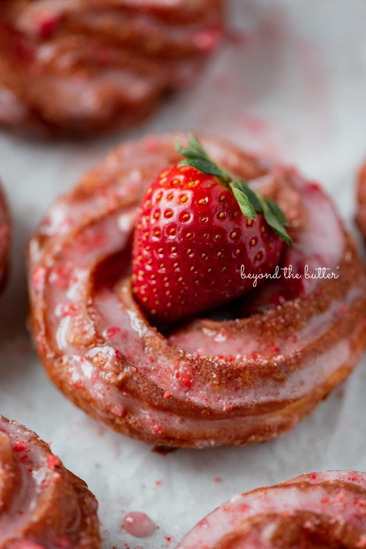 Crispy Strawberry Glazed Crullers Made with Choux