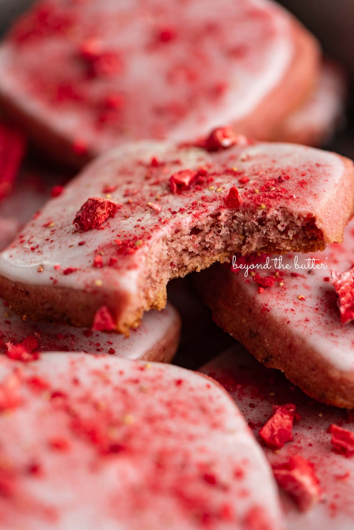 Glazed Freeze-Dried Strawberry Shortbread Cookies