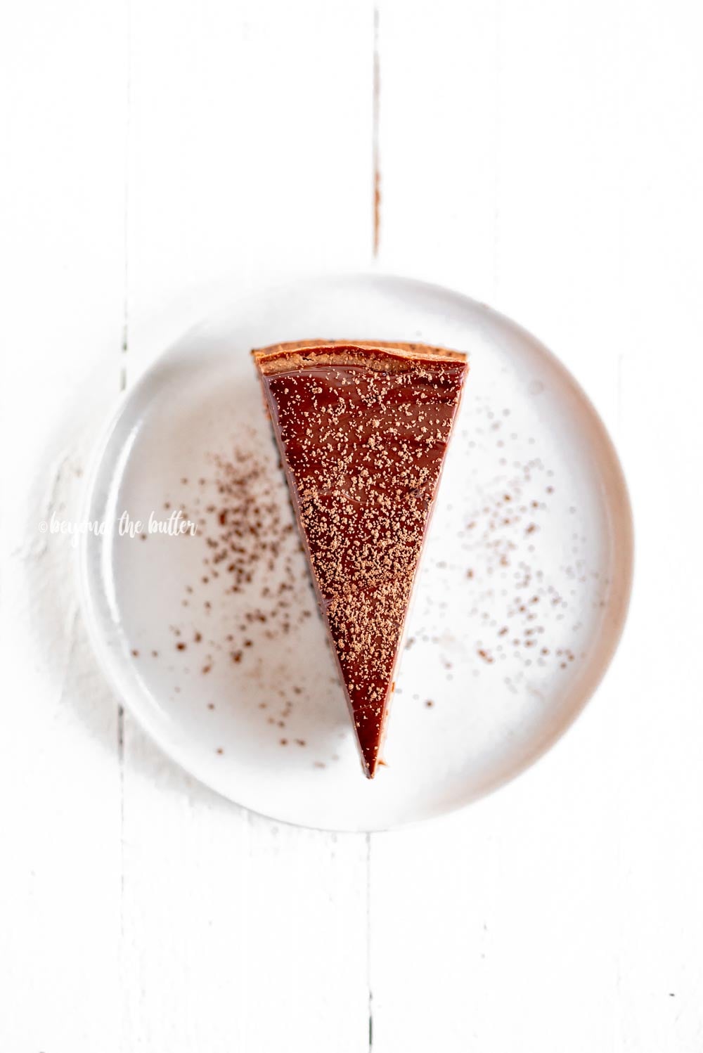 Single slice of Triple Chocolate Mocha Cheesecake dusted with cocoa | All Images © Luyiz, LLC