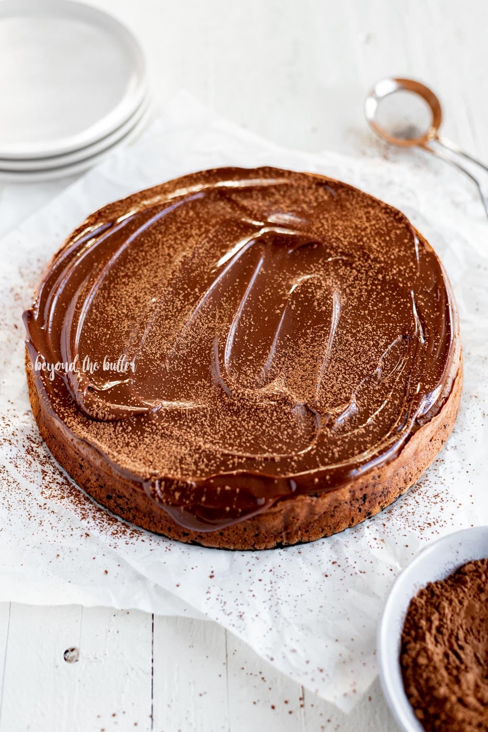 Just Triple Chocolate Mocha Cheesecake just dusted with cocoa | All Images © Luyiz, LLC