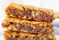 Chewy Monster Cookie Bars Recipe with M&Ms and Oats