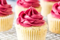 Lemon Poppy Seed Cupcakes with Blackberry Buttercream Frosting