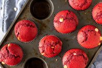 Red Velvet Muffins Stuffed with Melting Chocolate Chips