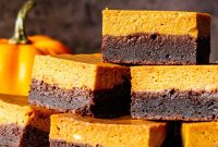 Fudgy Pumpkin Brownies with a Pumpkin Pie Layer