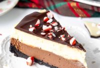 Peppermint Bark Cheesecake Recipe with Chocolate Crust and Candy Cane Topping