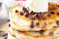 Fluffy Chocolate Chip Pancakes with Vanilla Syrup Recipe