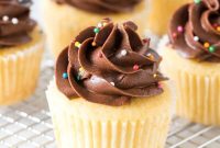 Moist Yellow Cupcakes Topped with Rich Chocolate Frosting
