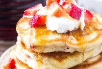 Fluffy Strawberry Pancakes with Sweet Maple Glaze