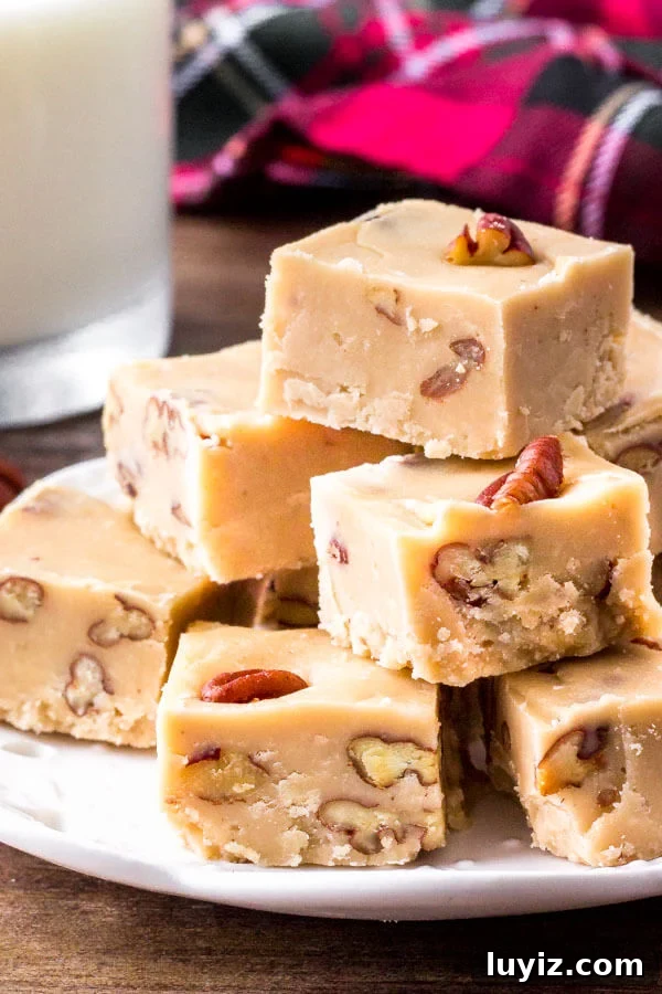 Creamy Butter Pecan Fudge Recipe for Rich Homemade Candy 2 This butter pecan fudge is extra creamy with a deliciously sweet, buttery flavor. Toasted pecans give it a nutty flavor and add tons of texture.