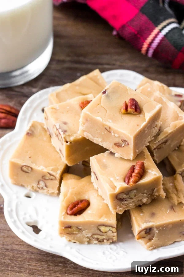 Creamy Butter Pecan Fudge Recipe for Rich Homemade Candy 3 A plate of butter pecan fudge - easy, creamy & made from scratch