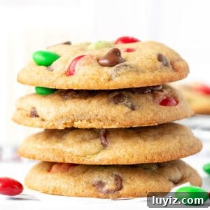 Christmas M&M Cookies: Festive Candy-Stuffed Cookie Recipe 6 Stack of Christmas M&M cookies