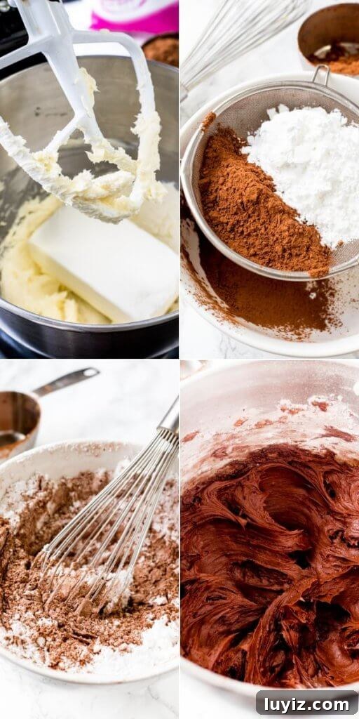 Decadent Chocolate Cream Cheese Frosting Recipe for Cakes & Cupcakes 3 Step by step guide of how to make cream cheese chocolate frosting. Easy, creamy & perfect for cupcakes or cakes