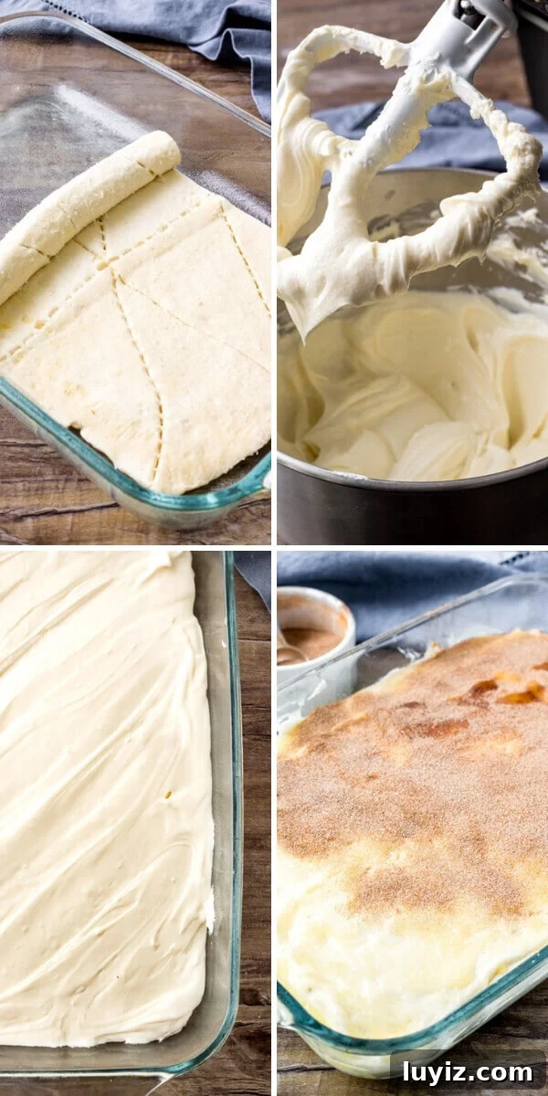 Sopapilla Cheesecake Bars Recipe — Flaky Cinnamon Sugar Bars 4 How to make sopaapilla cheesecake bars - step by step photos