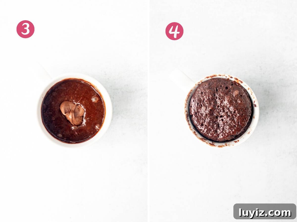Quick Nutella Mug Cake Recipe Ready in Minutes 5 Unbaked Nutella mug cake, and baked Nutella mug cake