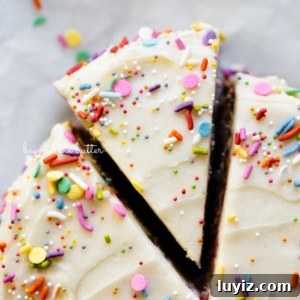 Single-Layer Funfetti Cake Recipe: Quick Party Dessert 17 Cut slice of single layer funfetti cake partially removed from rest of the cake on white parchment paper.