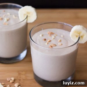 Creamy Peanut Butter Banana Smoothie Recipe for Energy 5 Thick & creamy Peanut Butter Banana Smoothie. Super delicious, healthy & filling - make it for breakfast or a post-workout snack!