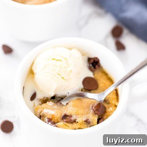 Chocolate chip cookie in a mug - a soft, chewy, deep dish cookie that's made in the microwave