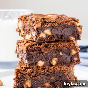 Decadent Peanut Butter Swirl Brownies Recipe 6 Fudgy, gooey peanut butter brownies have a delicious chocolate peanut butter flavor and are filled with peanut butter chips.