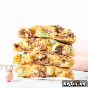 Mini Egg Cookie Recipe: Crispy Chocolate Shell Cookies for Easter 6 Stack of mini egg cookies, broken in half