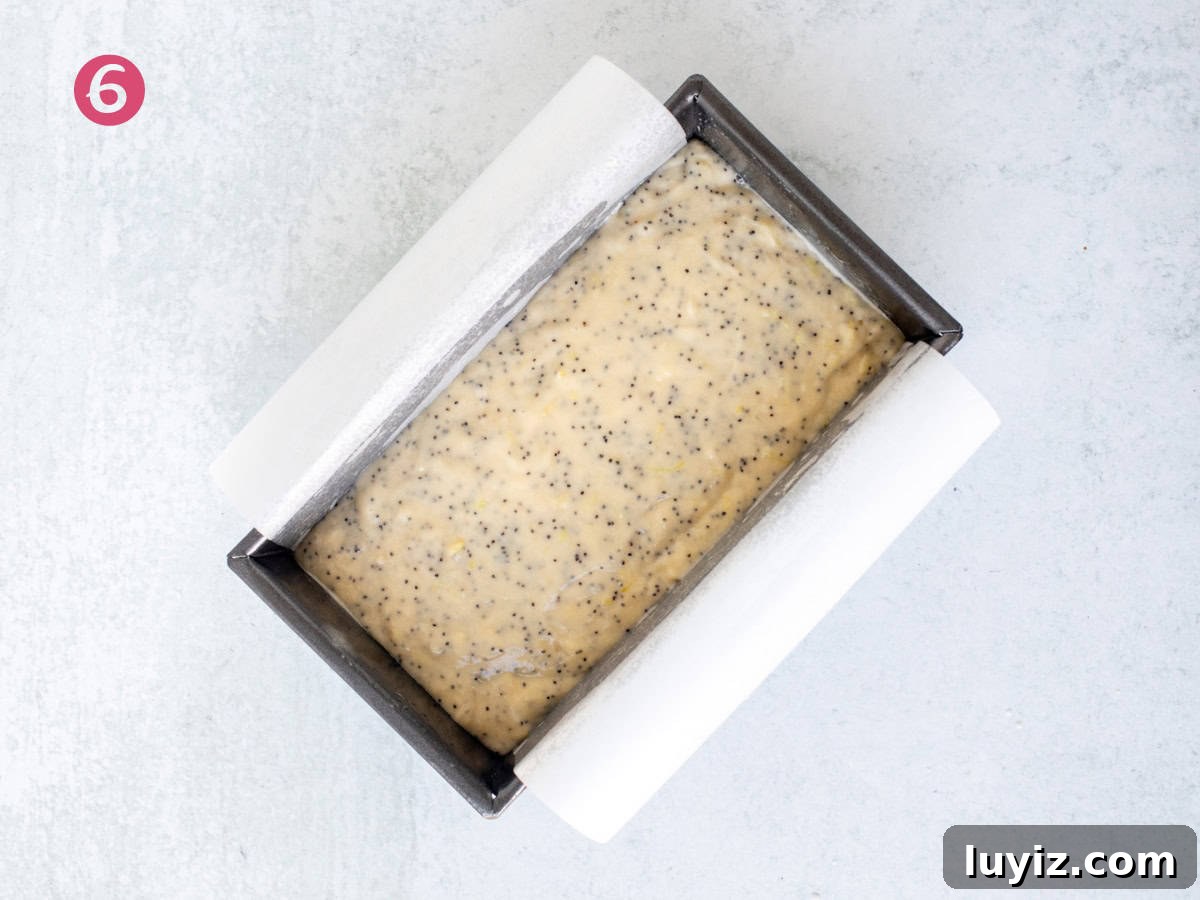 Lemon Poppy Seed Quick Bread Recipe for Moist Loaves 6 Pan of unbaked lemon poppy seed bread