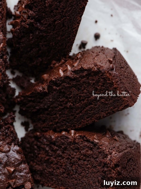 Lemon Raspberry Ricotta Cake Recipe — Moist Spring Dessert 12 Slices of chocolate ricotta cake on their sides placed on white parchment paper and light pink background.