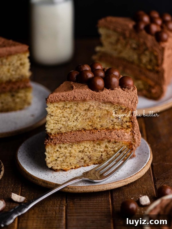 Lemon Raspberry Ricotta Cake Recipe — Moist Spring Dessert 13 Slices of moist banana cake on ceramic dessert plates on a dark wood background.