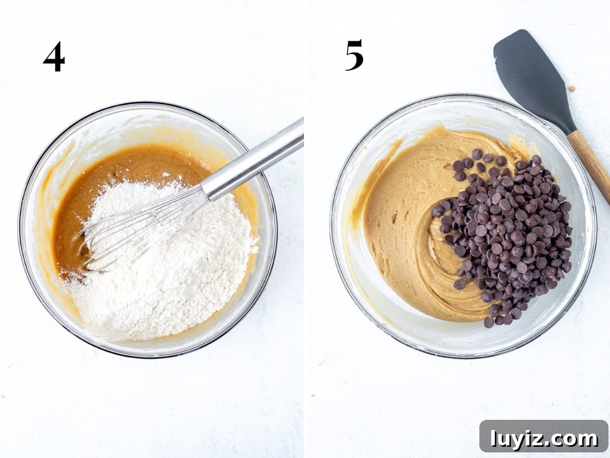 Chewy Chocolate Chip Cookie Bars Recipe for Perfect Dessert 5 Cookie bar batter in a bowl