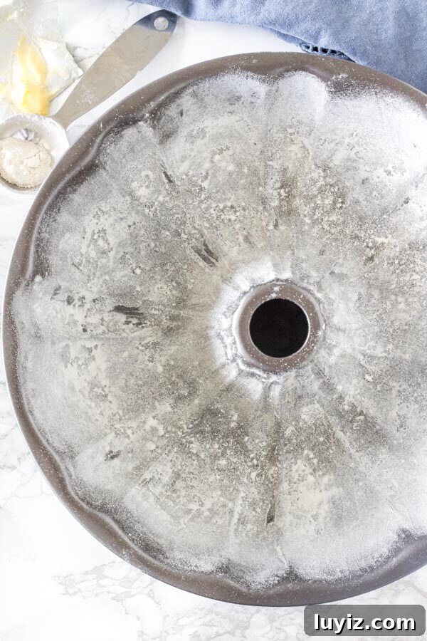Perfect Bundt Cake: Tips for Moist, Even Baking Every Time 3 Greased and floured bundt pan to make it easy to get the cake out of the pan.