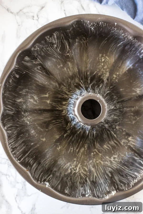 Perfect Bundt Cake: Tips for Moist, Even Baking Every Time 4 A fluted bundt pan brushed with homemade pan release