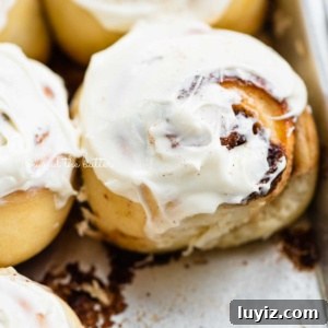 Small-Batch Cinnamon Rolls Recipe for Two to Four People 10 Quarter sheet pan of just baked and frosted small batch cinnamon rolls.