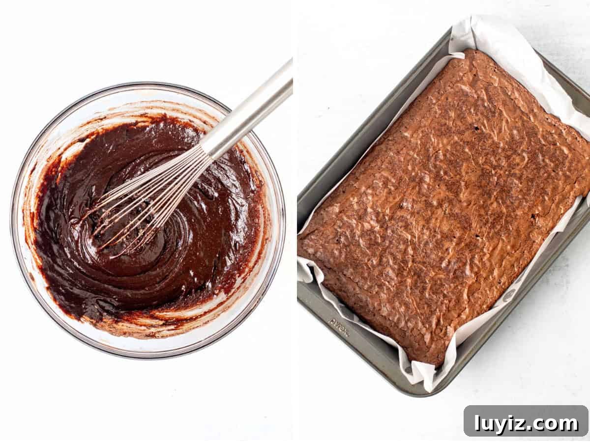 Chewy Mint Chocolate Brownies: Classic Recipe with Fresh Mint 3 Bowl of brownie batter and pan of baked brownies